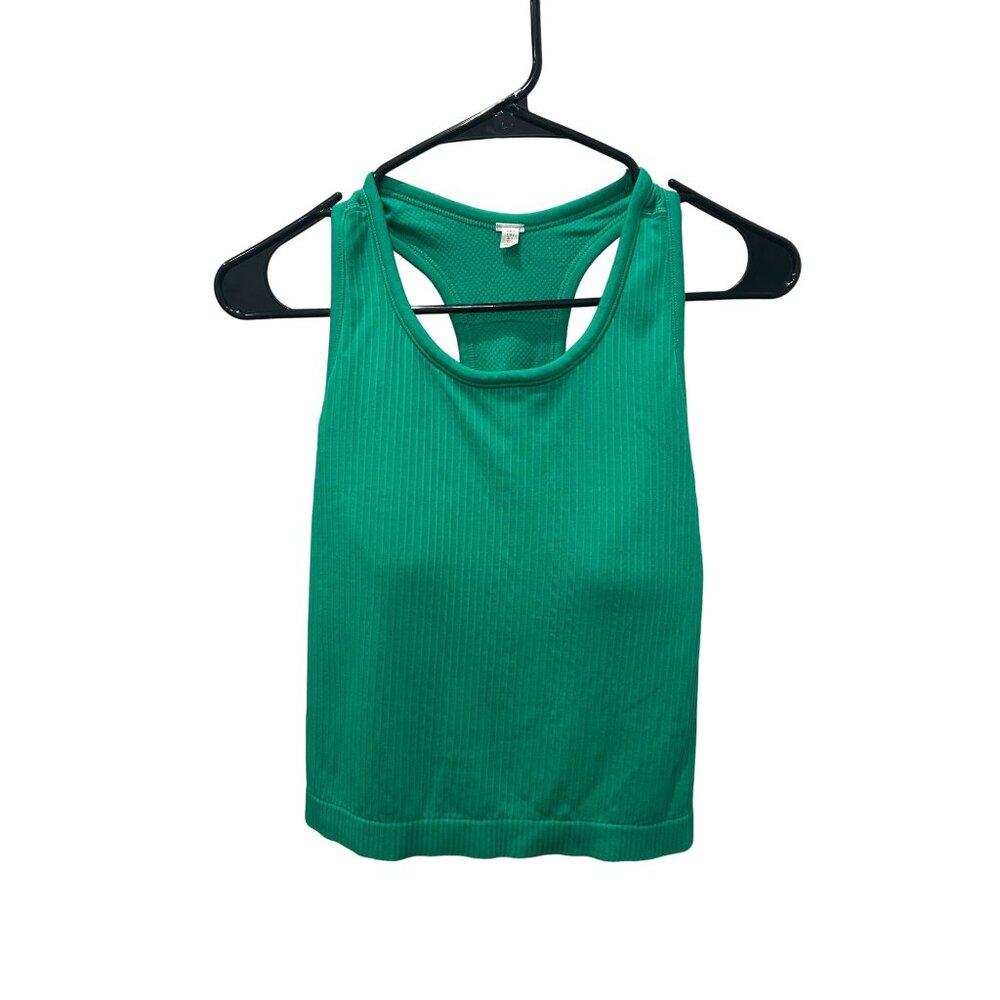 Danskin Womens Green Ribbed Racerback Athletic Tank Top Sz L